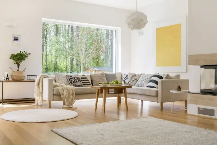 Modern sofa and coffee table arranged neatly in a home in Edmonton, AB